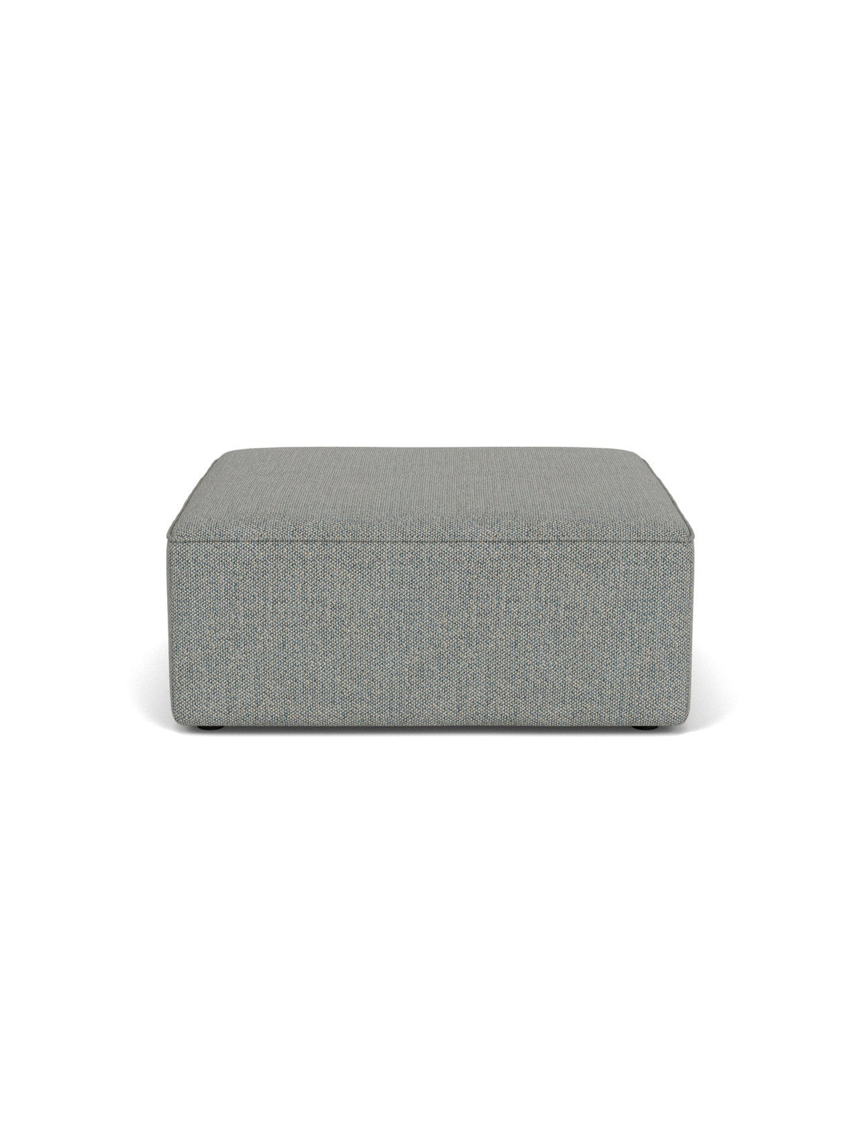 A front-on view of the rectangular Eave Modular Sofa Pouf, upholstered in a textured, grey-blue Safire fabric.