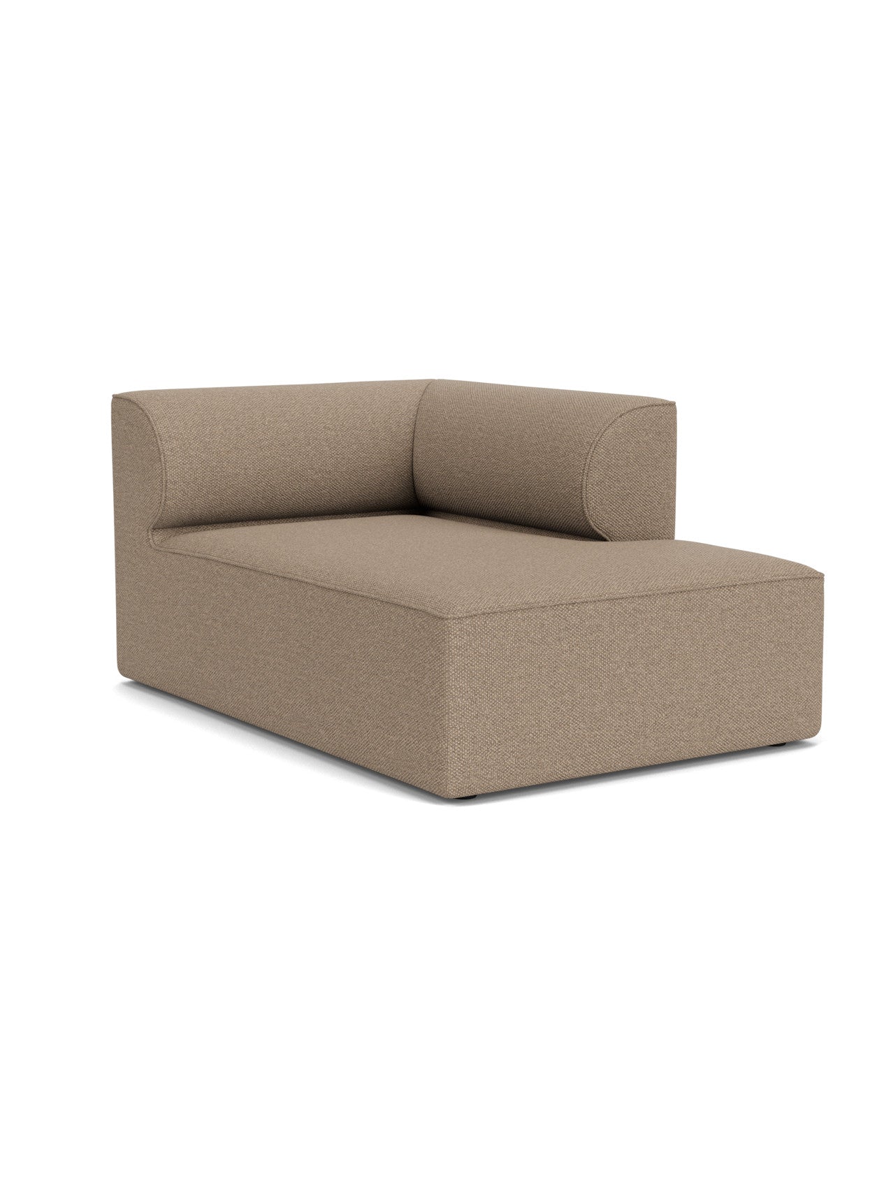 Eave Modular Sofa, 96, Chaise Longue right corner in textured, light brown Logan Flint fabric against a white background.