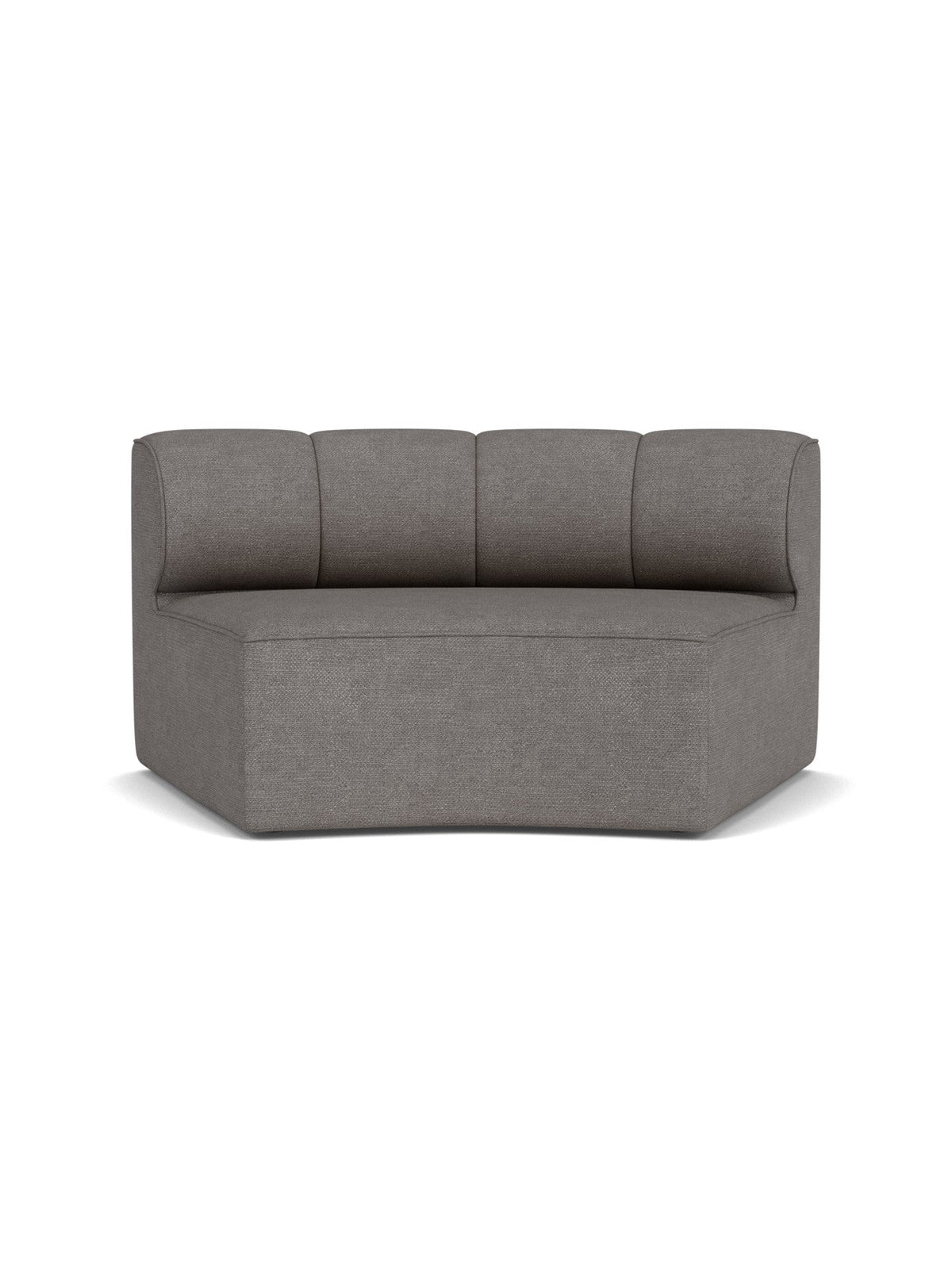 A front view of the Eave Seamline Modular Sofa, 86, Concave, Open Section, upholstered in a grey textured Audo Bouclé 16.