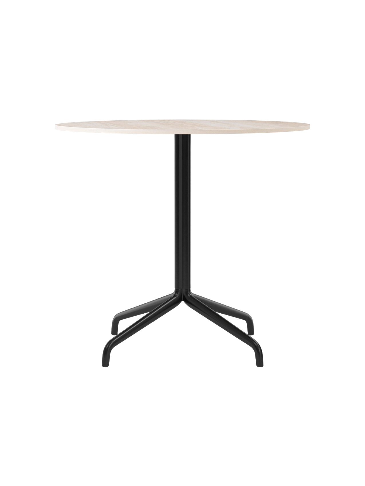 Harbour Column Dining Table, featuring a round Kunis Breccia stone top and a black powder-coated steel star base.