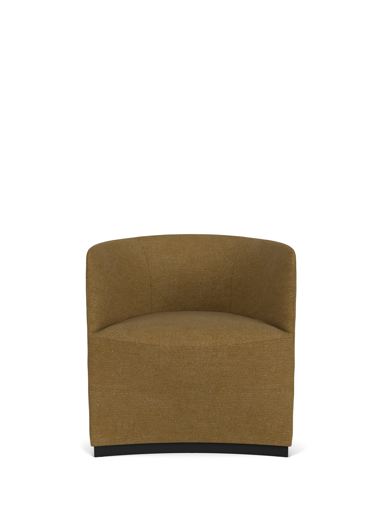 Front view of the Tearoom Club Chair in a textured golden-brown upholstery, featuring a curved back and a simple dark base.