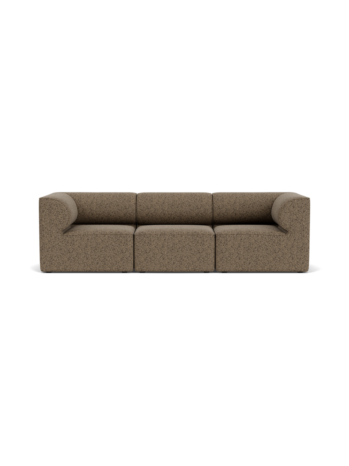 Front view of the Eave Modular Sofa, 86, 3 Seater in a textured brown Safire 001 fabric, against a black background.