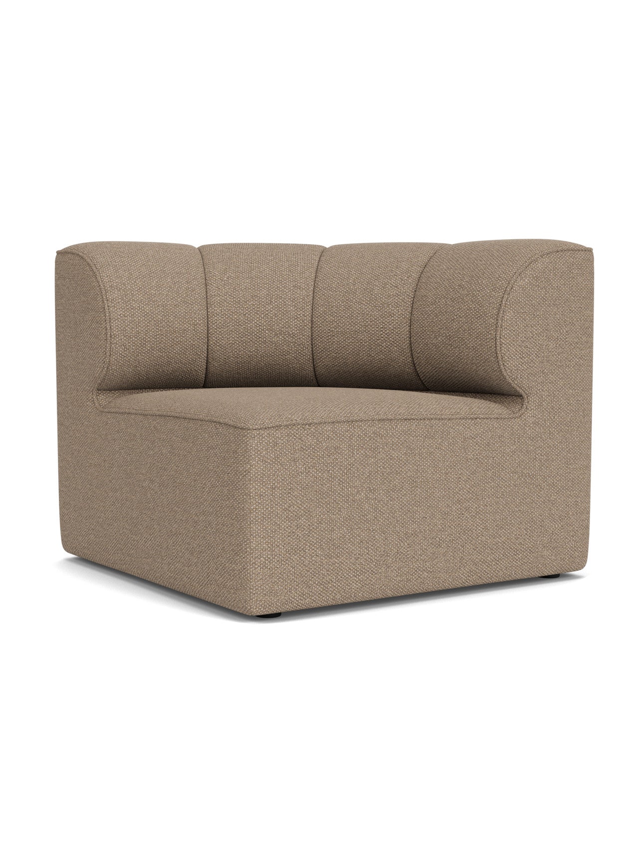 Angled view of the Eave Seamline Modular Sofa, 86, Concave, Corner in a light brown textured fabric on a white background.