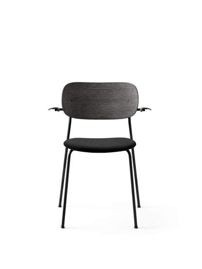 Co Dining Chair, upholstered seat with armrest, Black Frame