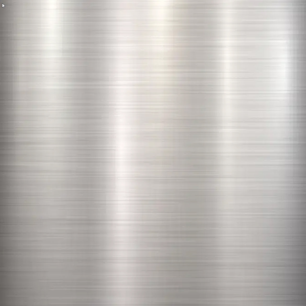 A close-up image of a brushed chrome steel surface, showing a horizontal grain and vertical bands of reflected light.