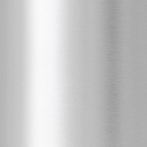 A close-up of a polished aluminium material swatch, showing its vertical brushed texture and bright, reflective finish.