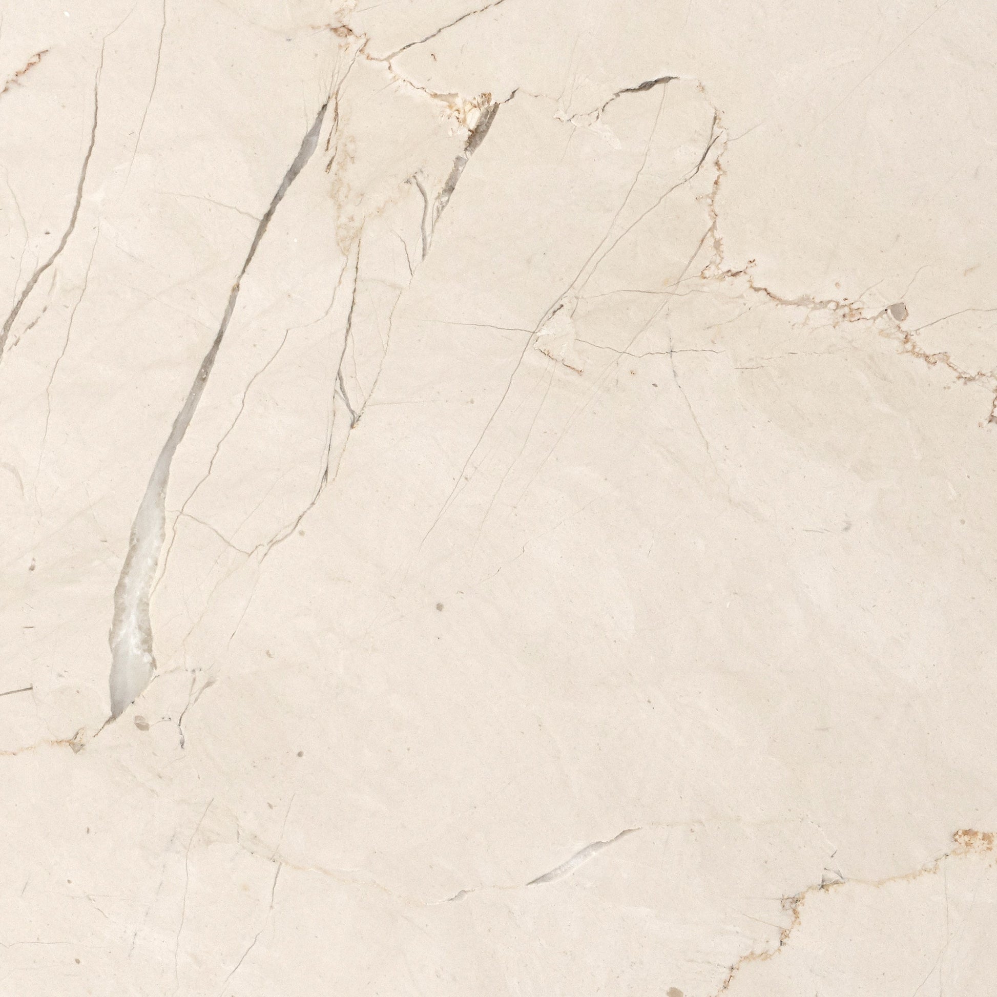 Close-up image of Crystal Rose Marble, featuring a creamy beige surface with intricate grey and brownish-red veins.