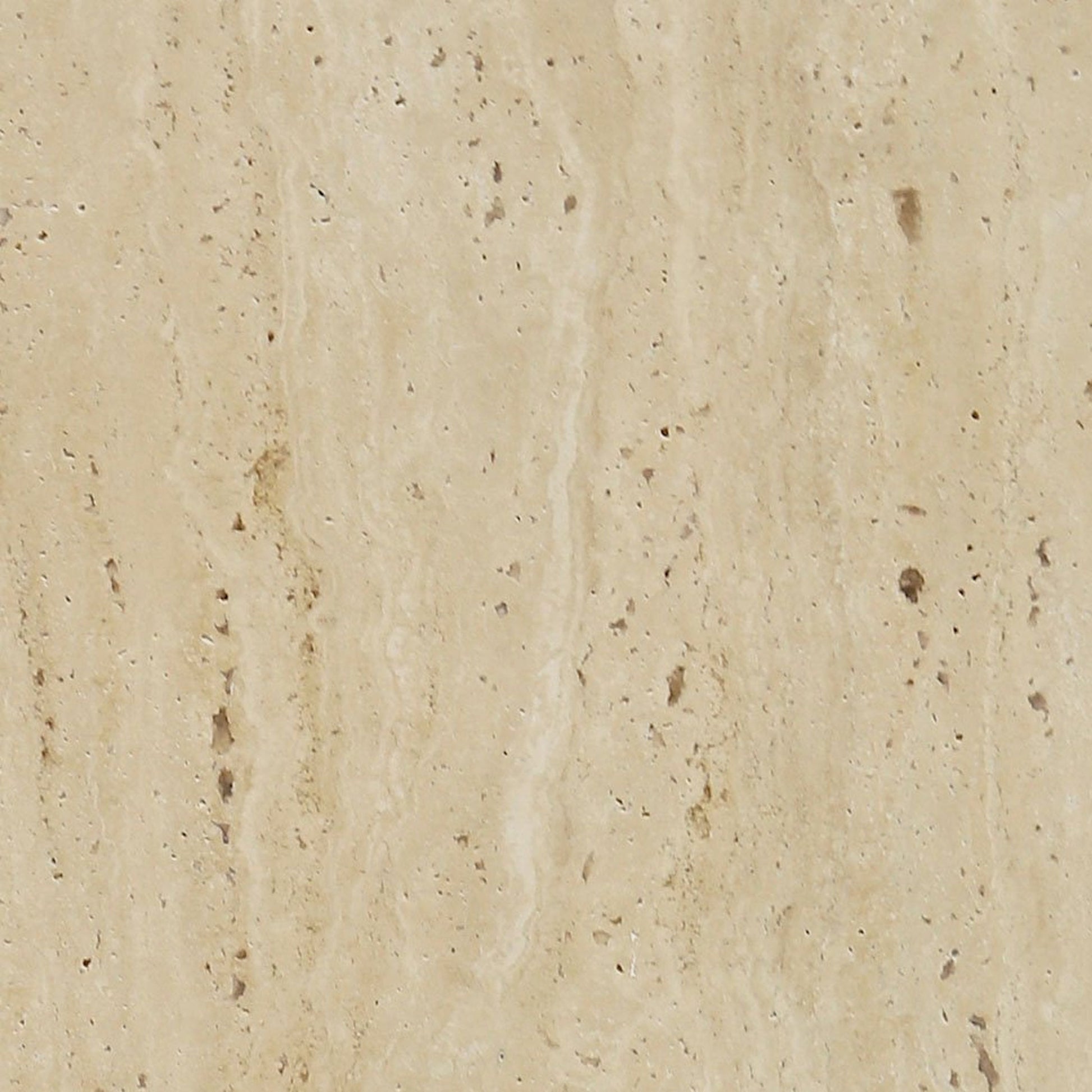 A close-up of a light beige travertine slab, highlighting its porous texture with small pits and subtle veins.