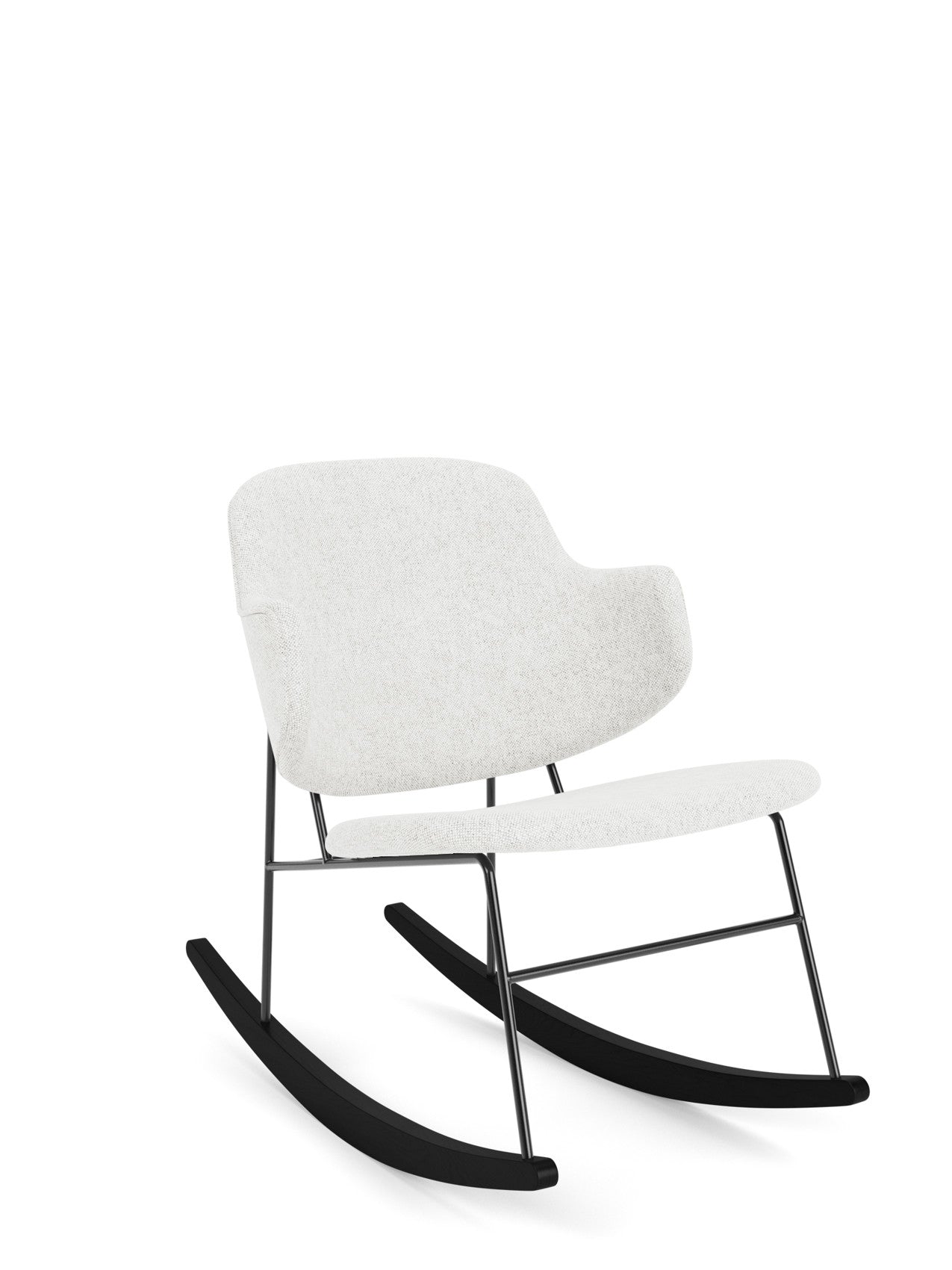 A Penguin Rocking Chair fully upholstered in light grey Hallingdal 65 fabric, with a black steel frame and rockers.