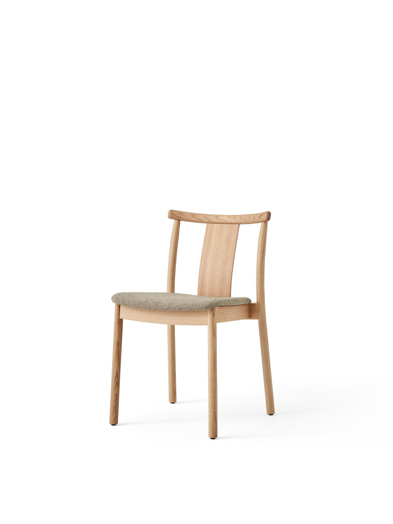 The Merkur Dining Chair in natural oak with a grey Hallingdal 200 upholstered seat, shown at an angle on a white background.