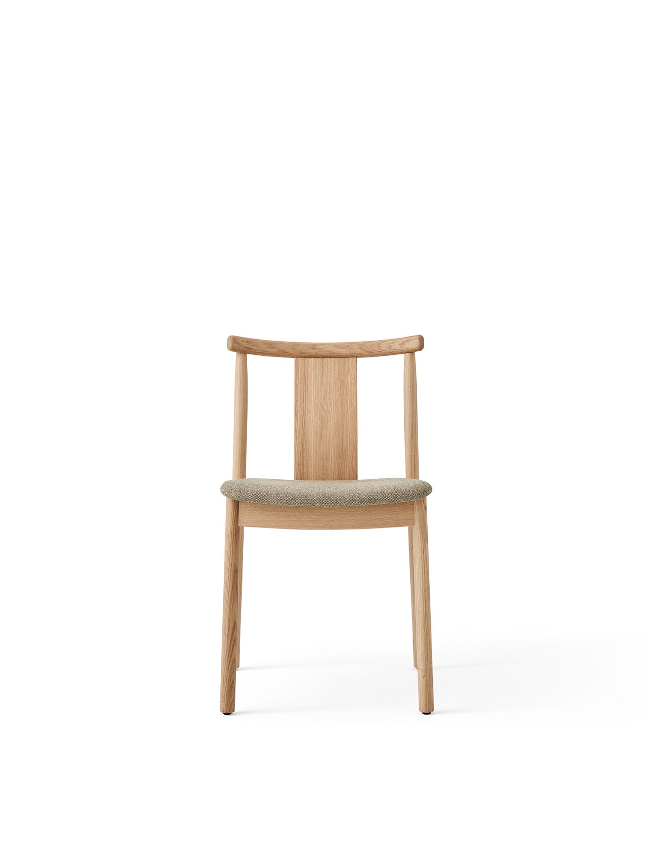Merkur Dining Chair in natural oak with a light grey upholstered seat, shown from the front against a white background.