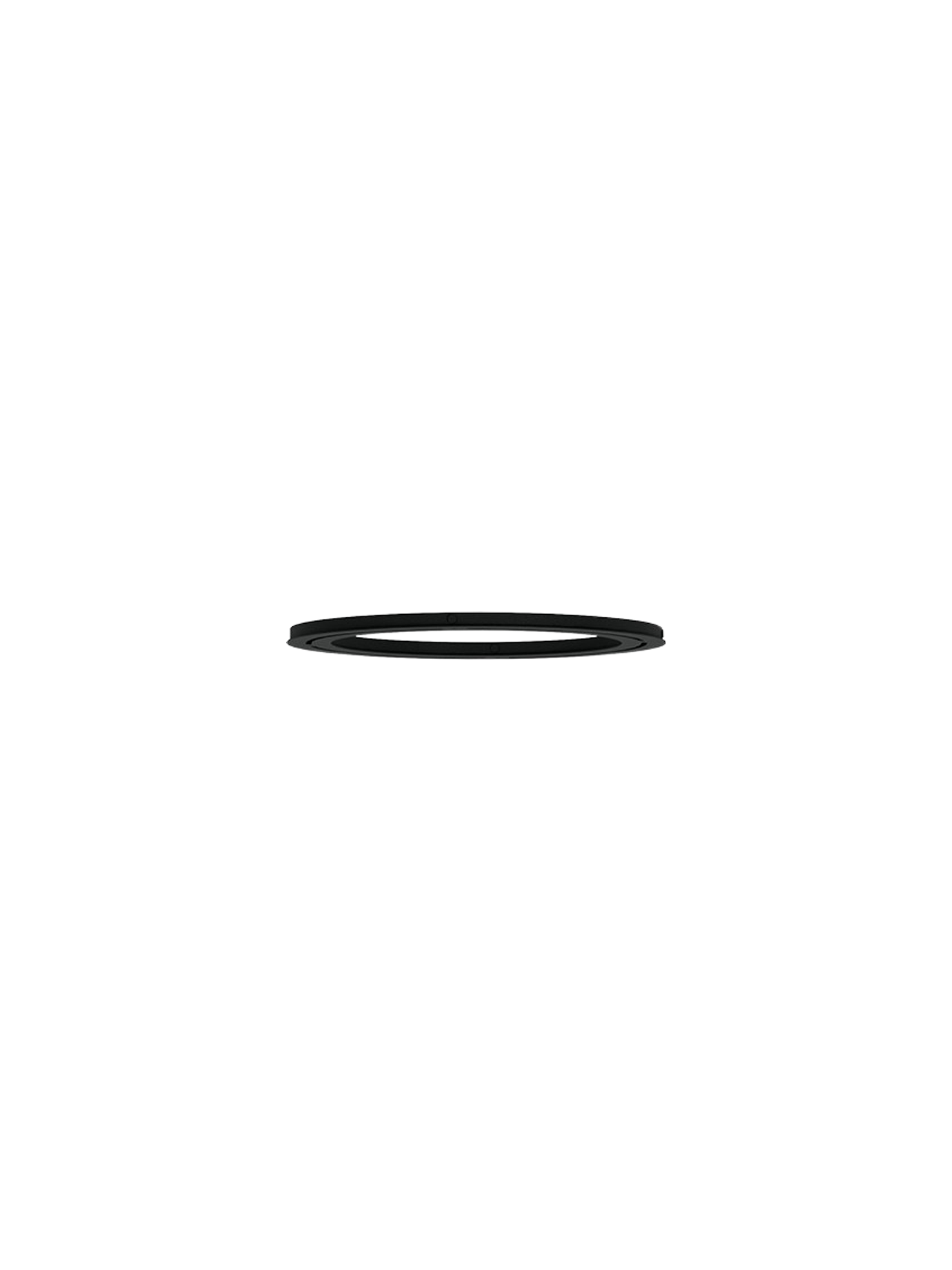 Tubulaire Circular Canopy, a slim black metal ring measuring 57 cm, photographed from the side against a black background.