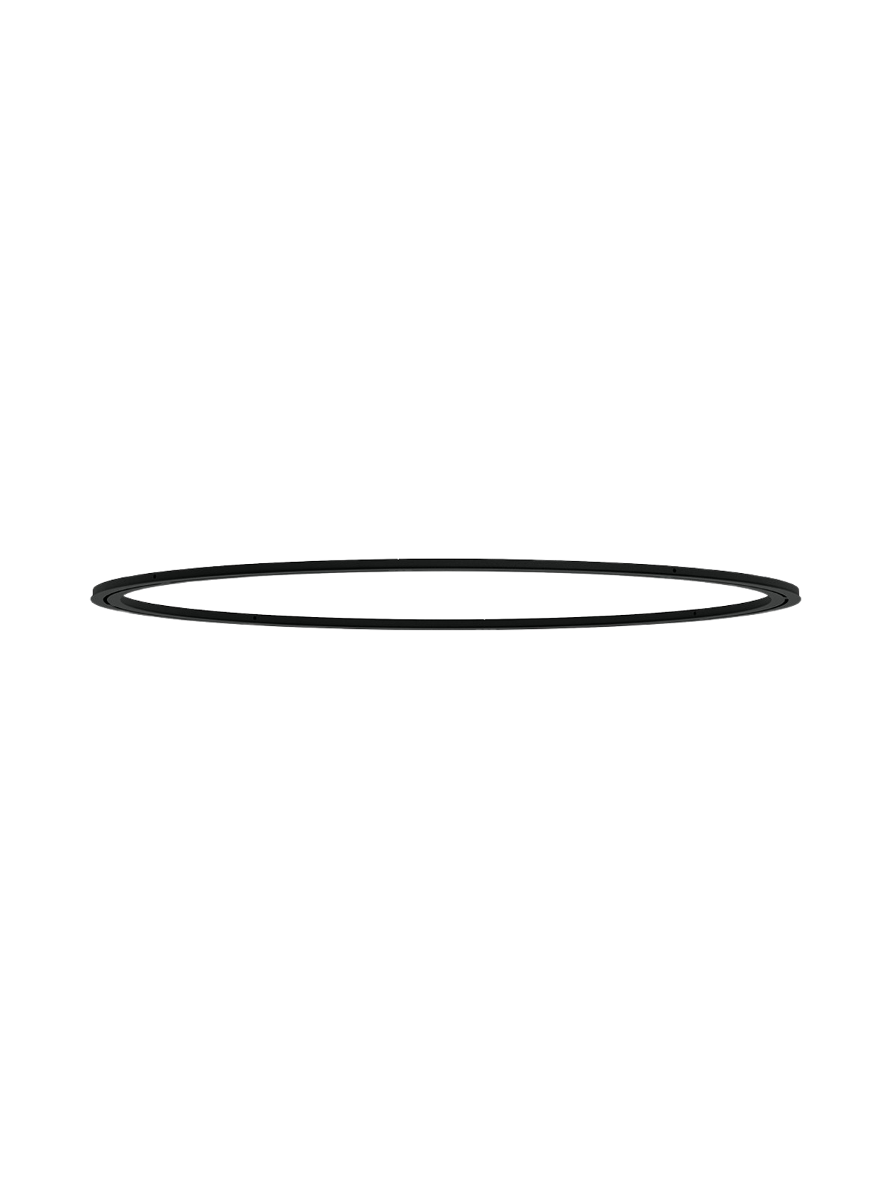 A studio image of the Tubulaire Circular Canopy, Ø157 cm. It is a large, black, powder-coated metal ring for pendant lights.