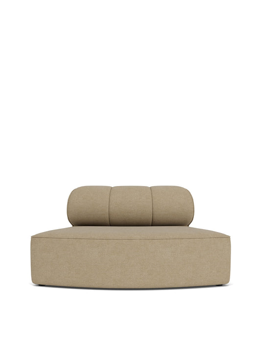 Eave Seamline Modular Sofa, 86, Convex Open Section in a tan bouclé fabric, showing its curved base and triple-cushion back.