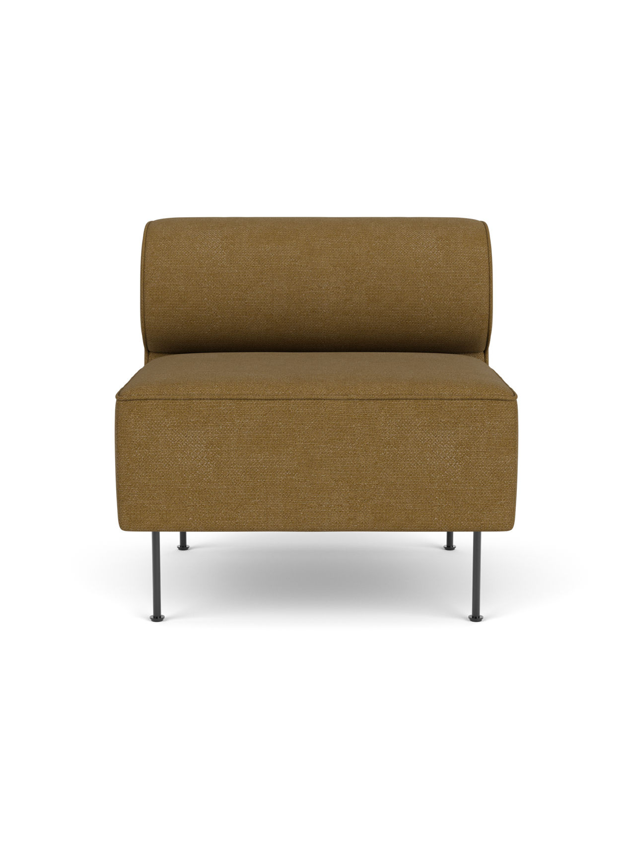 Front view of the Eave Dining Sofa open section module in Audo Bouclé 06, a golden-brown fabric, on slender metal legs.