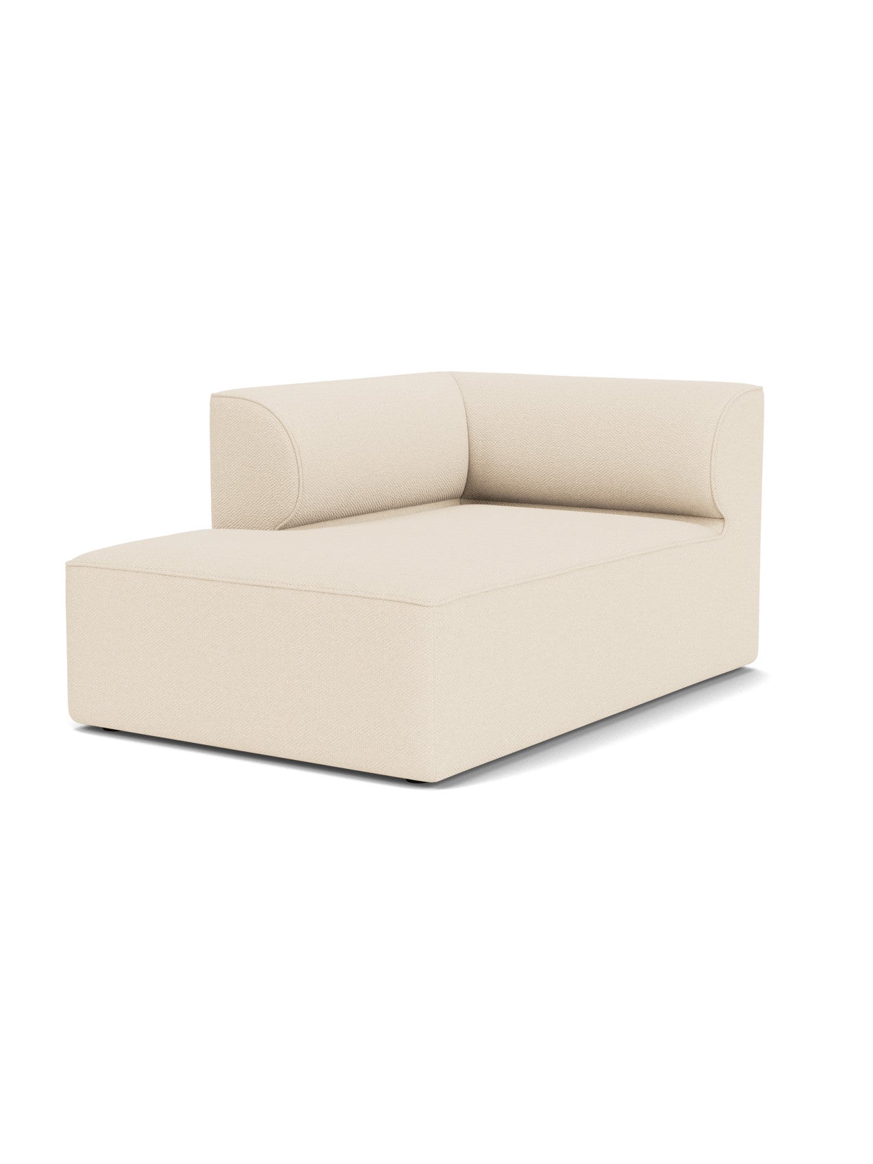 A studio image of the Eave Modular Sofa, 96, Chaise Longue, shown as a left corner piece in a textured, light cream fabric.