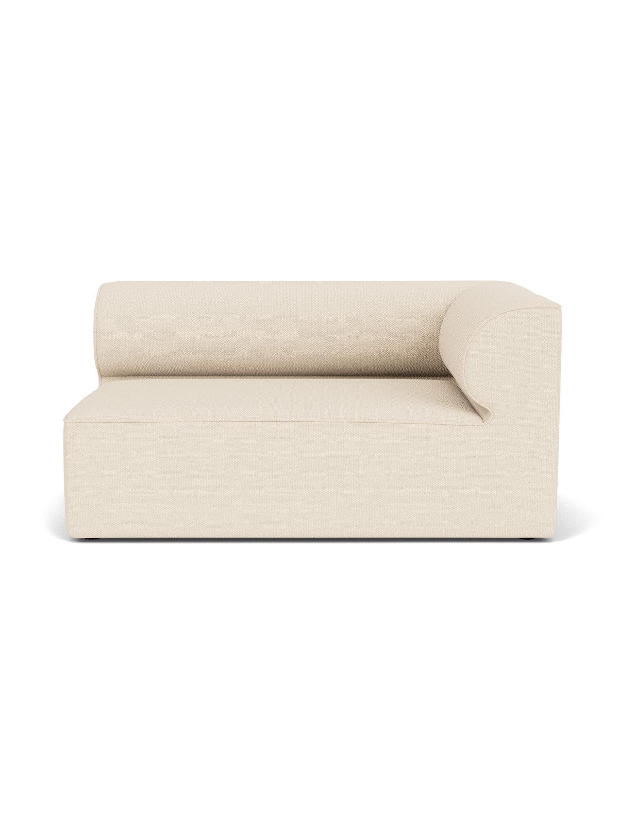 Front view of the Eave Modular Sofa, 96, Corner 144 module in a light cream Logan Jasmine fabric on a white background.