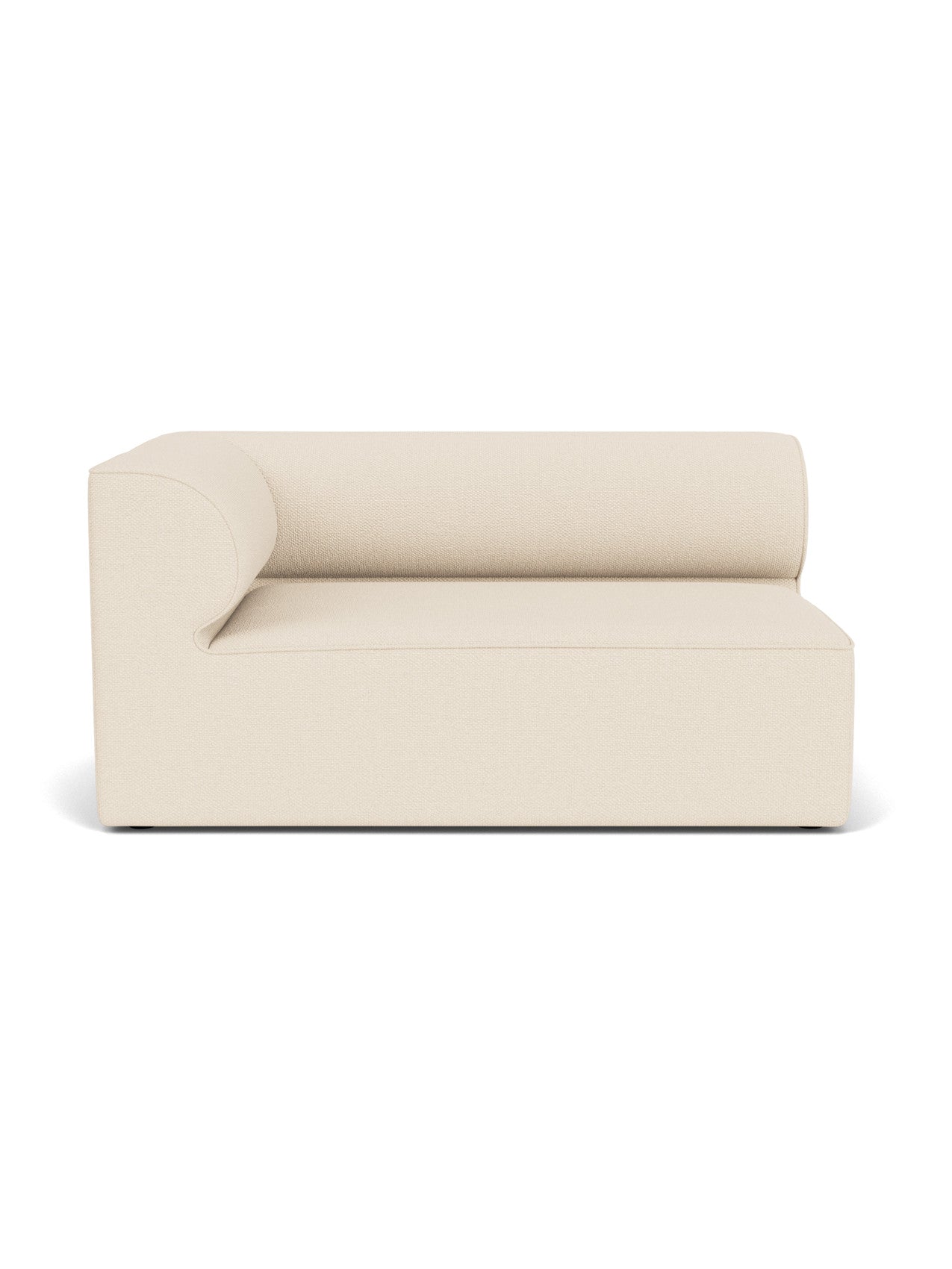 Front view of the Eave Modular Sofa, 96, Corner 144. The left corner module is upholstered in a textured, light beige fabric.