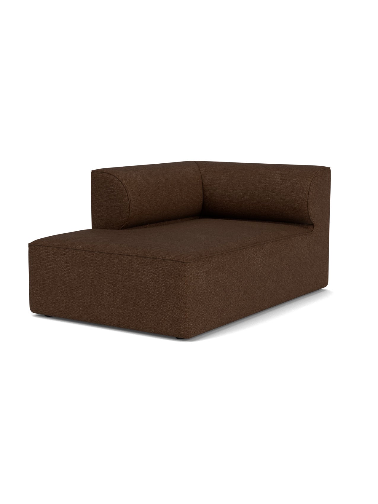 The Eave Modular Sofa, 96, Chaise Longue module shown from an angle. The left-corner piece is in a textured brown fabric.