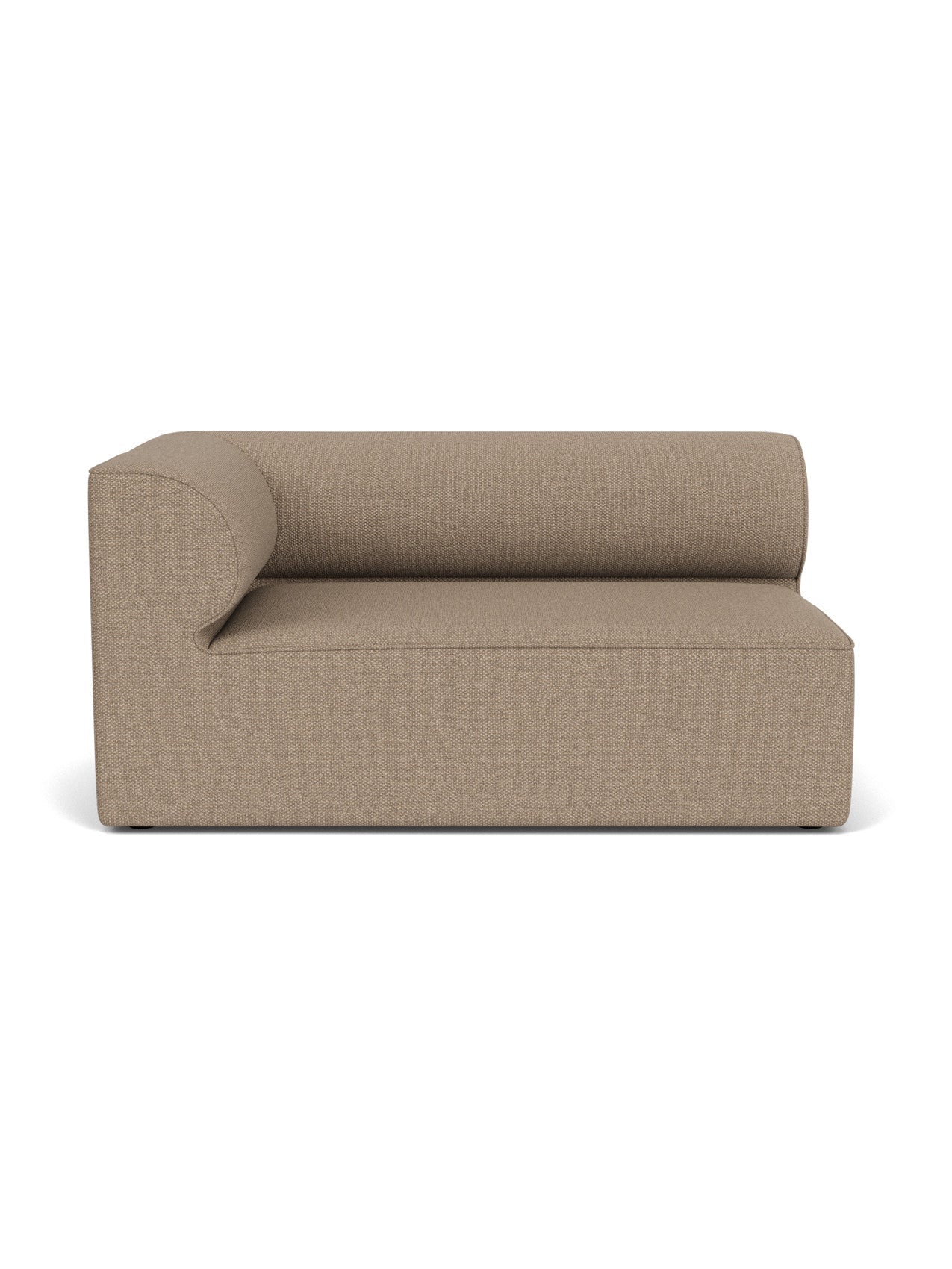 A front view of the Eave Modular Sofa, 96, Corner 144. It is the left corner piece in a light brown Logan Flint fabric.