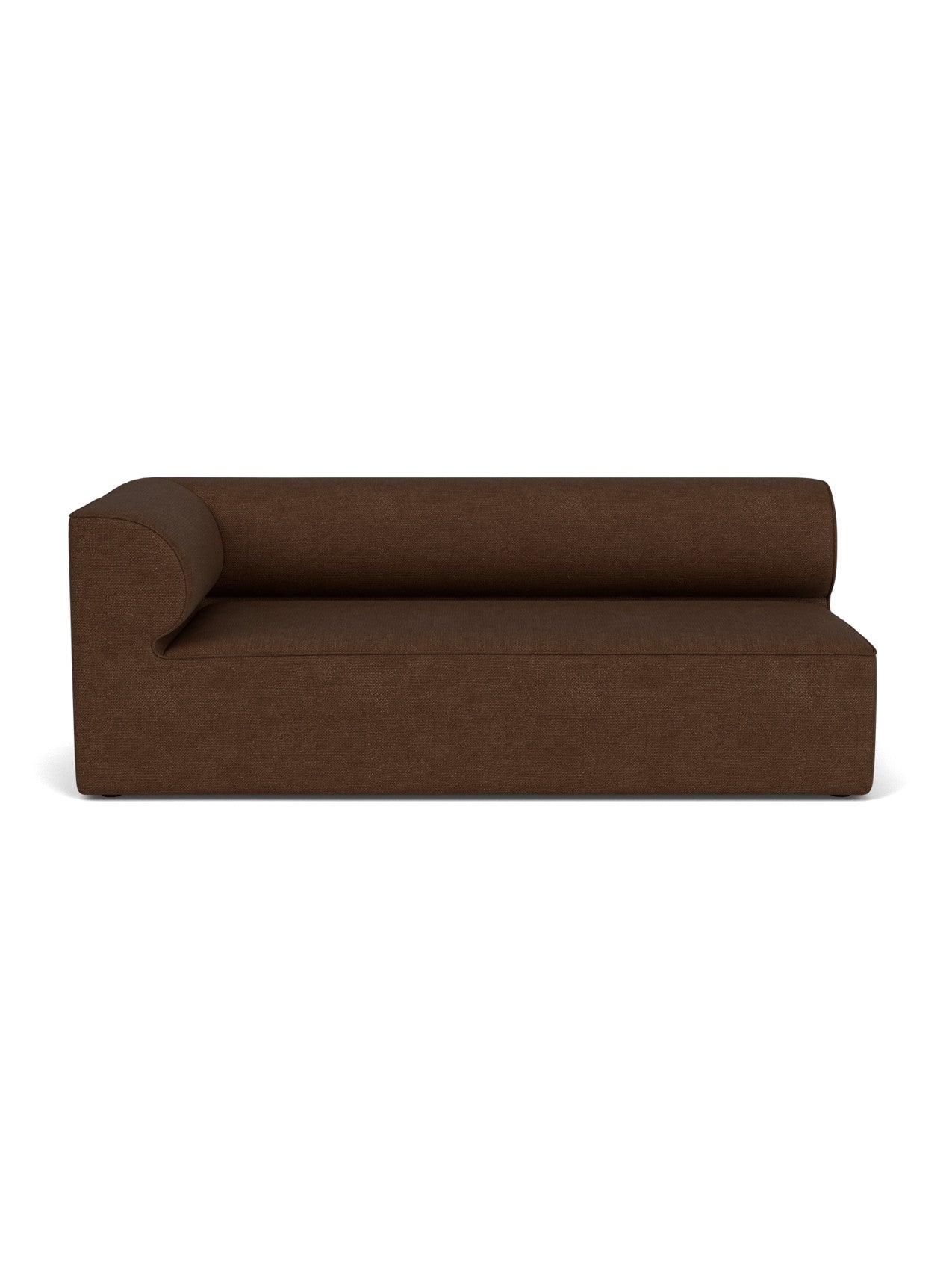 Front view of the Eave Modular Sofa, 96, Corner 192. This is a left corner piece upholstered in a textured brown fabric.