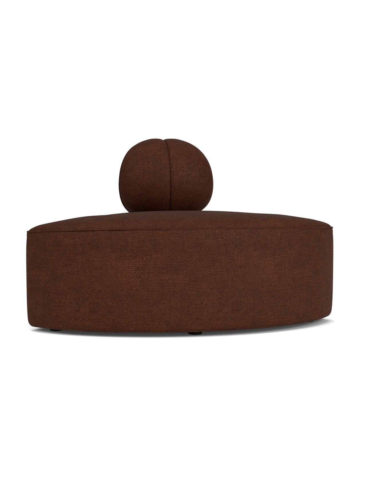 A front view of the Eave Seamline Modular Sofa convex corner module, upholstered in a dark brown Audo Bouclé 08 fabric.