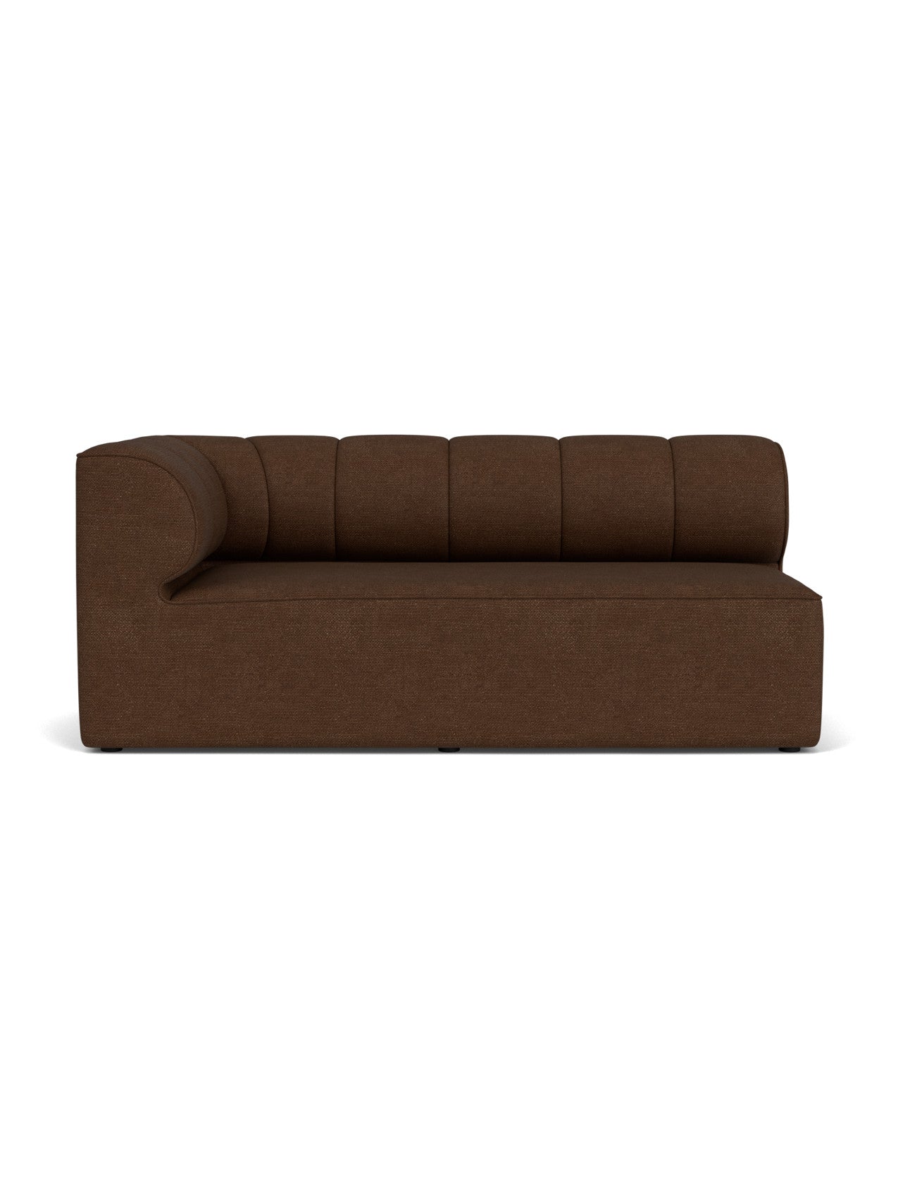 Front view of the brown bouclé Eave Seamline Modular Sofa, 86, Corner 172. A left corner piece with a panelled backrest.