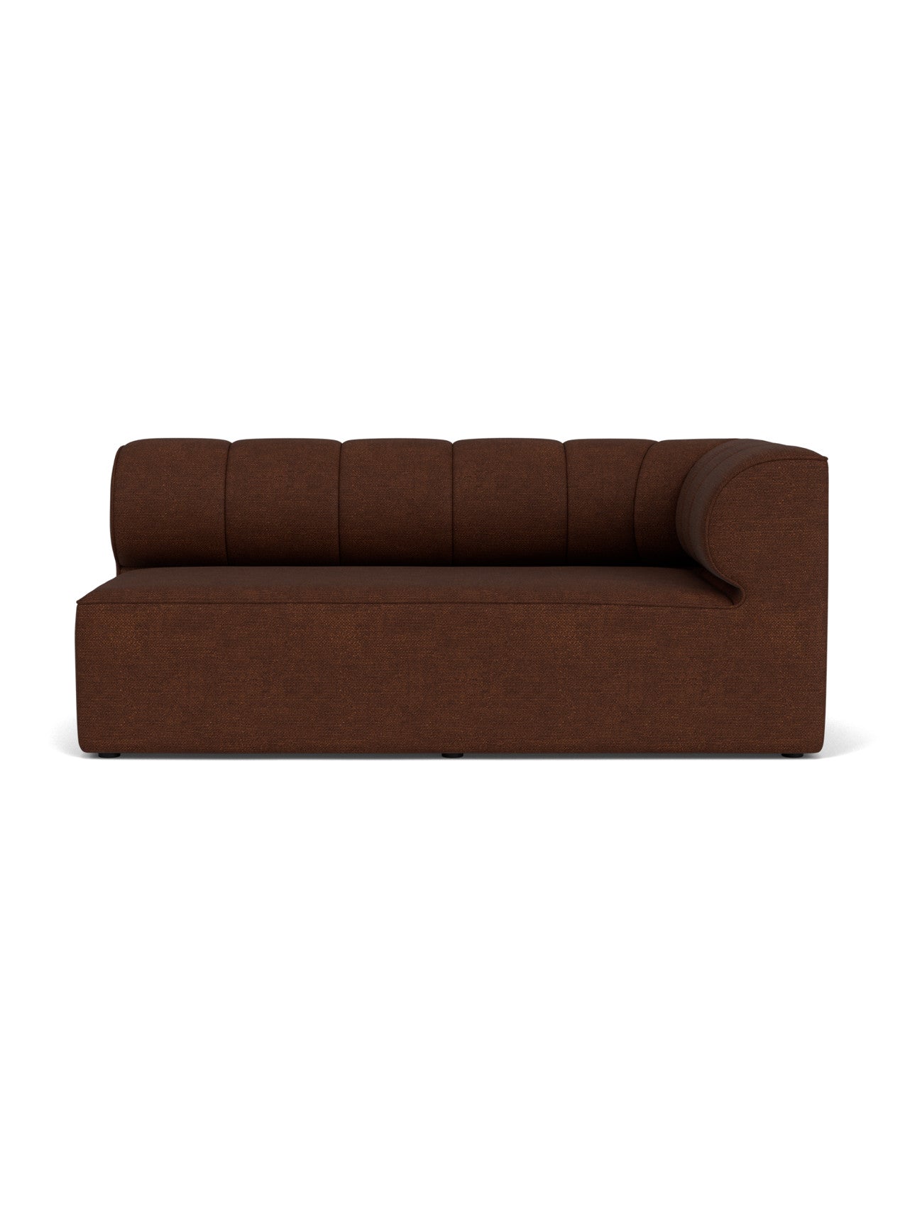 Front view of the Eave Seamline Modular Sofa, 86, Corner 172, in a dark brown bouclé fabric, against a white background.