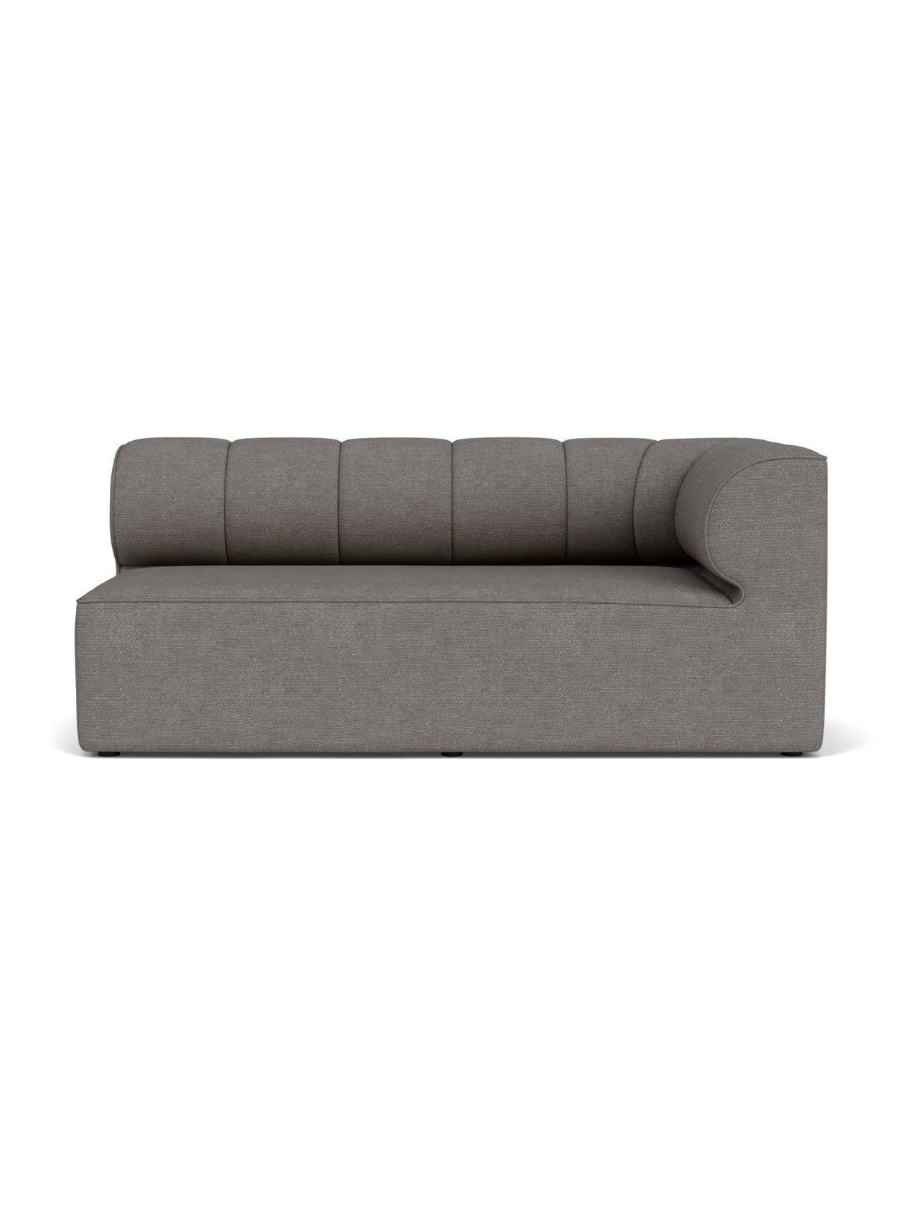 A front-facing, studio shot of the Eave Seamline Modular Sofa, Corner 172, in a textured grey Audo Bouclé 16 fabric.