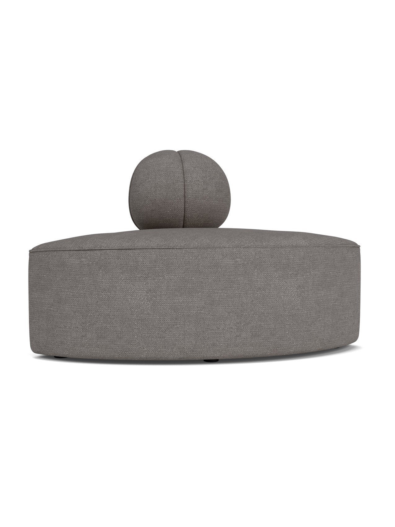 A side profile of the Eave Seamline Modular Sofa convex corner piece, upholstered in a textured grey Audo Bouclé fabric.