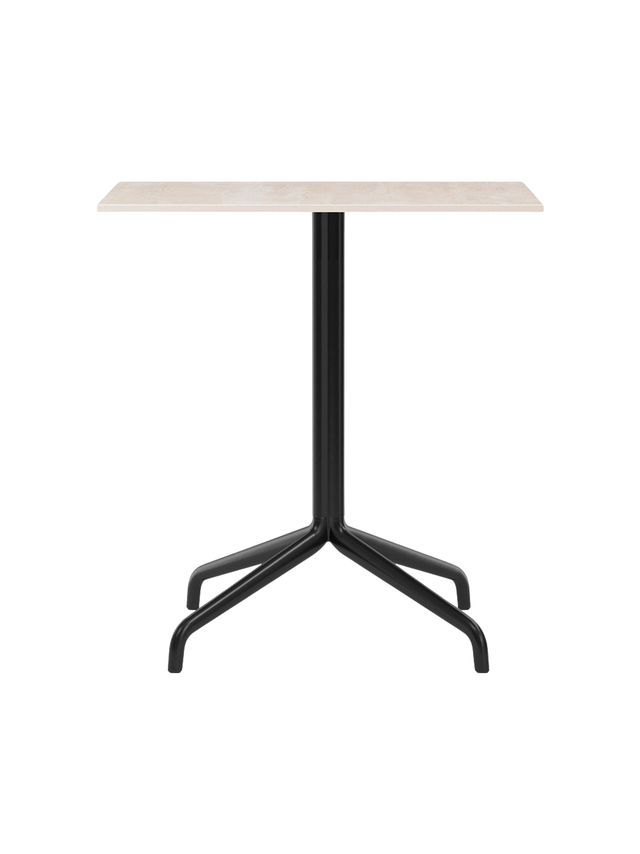 Front view of the Harbour Column Dining Table with a rectangular Kunis Breccia stone top on a black star base.