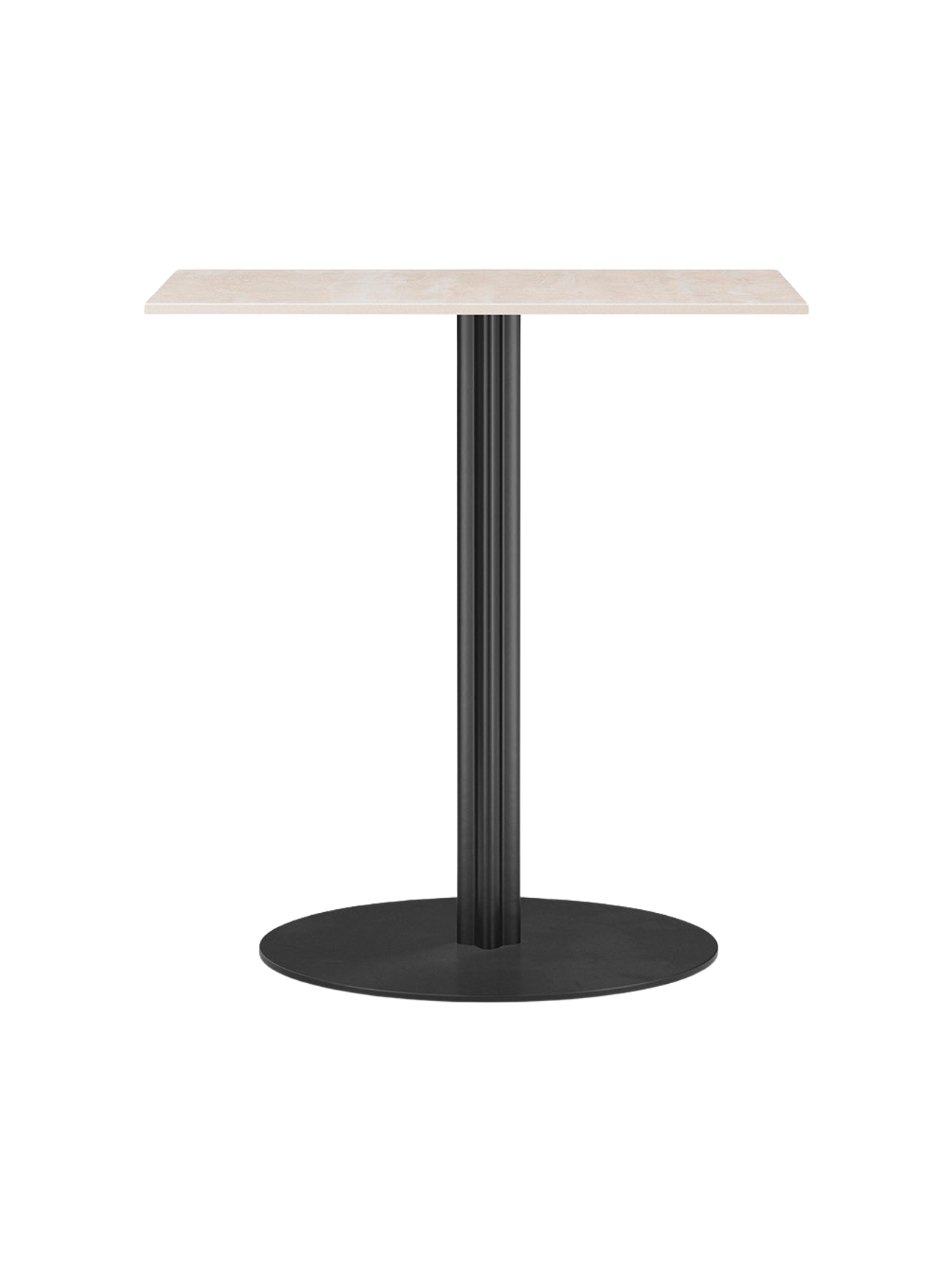 Front view of the Harbour Column Dining Table featuring a rectangular sand top on a black fluted column and round base.