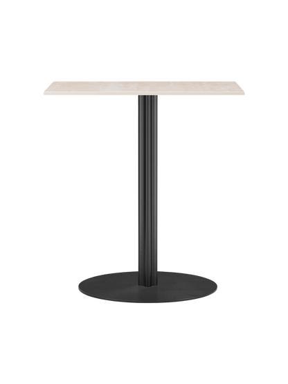 Front view of the Harbour Column Dining Table featuring a rectangular sand top on a black fluted column and round base.