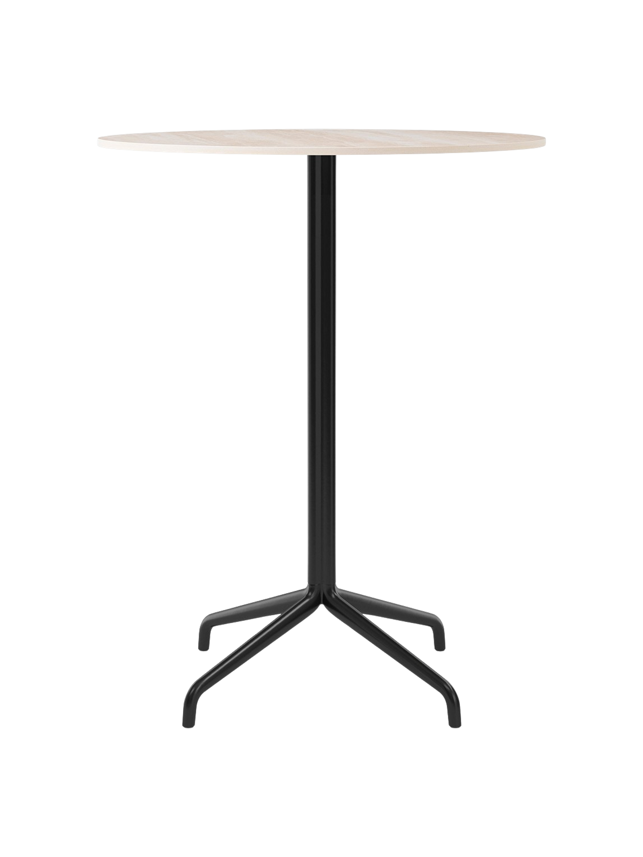 The Harbour Column Bar Table, front-on. It has a round, light stone top and a slender black column with a star base.