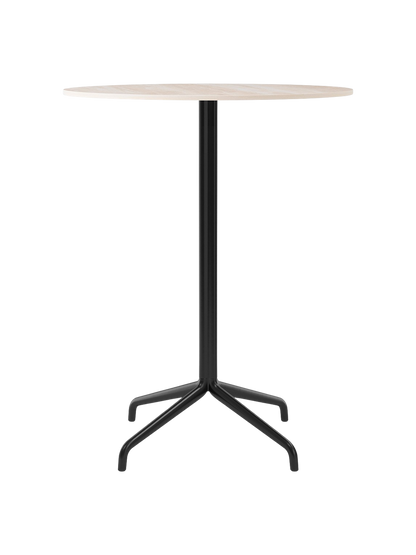 The Harbour Column Bar Table, front-on. It has a round, light stone top and a slender black column with a star base.