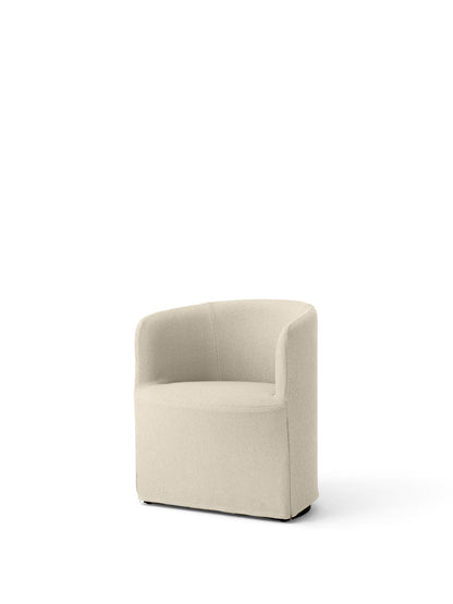 Angled view of the Tearoom Club Chair, fully upholstered in textured, light beige Jasmin fabric, against a white background.