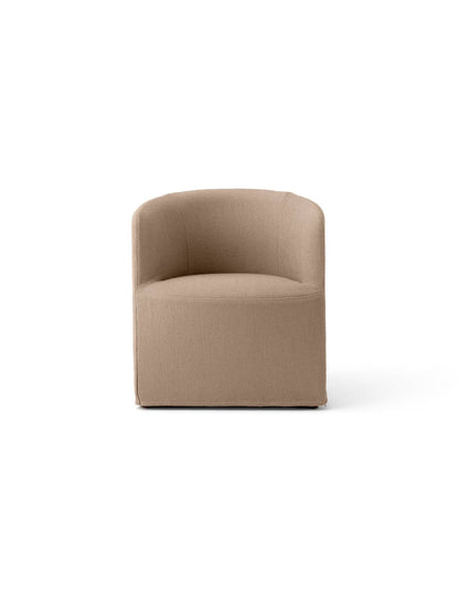 Front view of the fully upholstered Tearoom Club Chair in Logan Flint, a light brown textured fabric, on a white background.