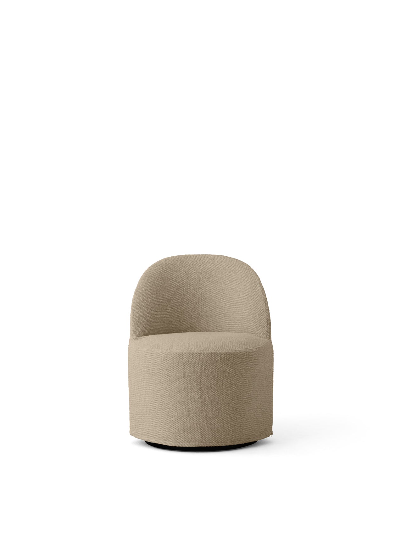 Front view of the Tearoom Club Chair with Swivel, featuring a rounded silhouette and a loose cover in sand Logan fabric.