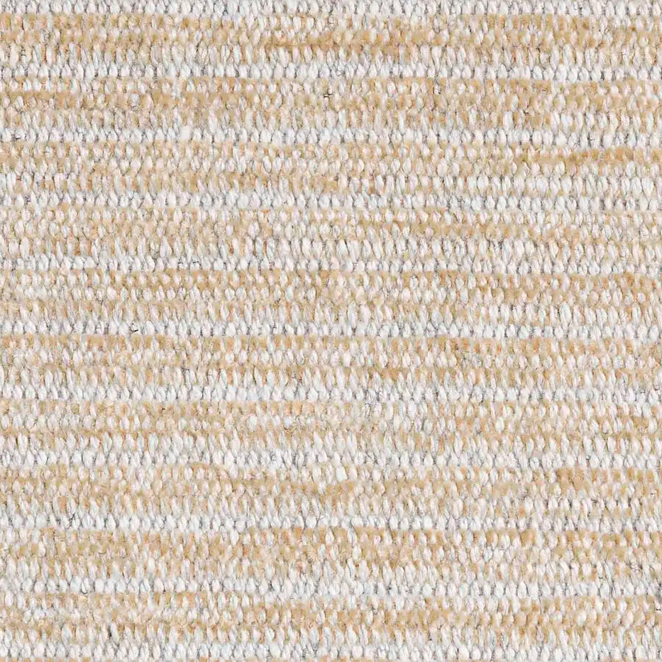 A close-up of a woven textile featuring a nubby texture. The fabric has horizontal stripes in sandy beige and cream colours.