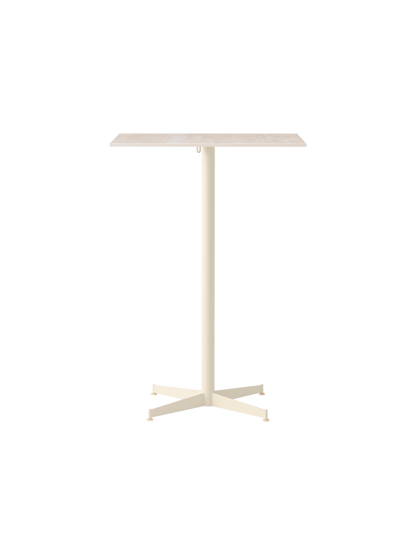 Front view of the Nook Bar Table with an ivory finish, a rectangular top, and a central column with an X-shaped base.