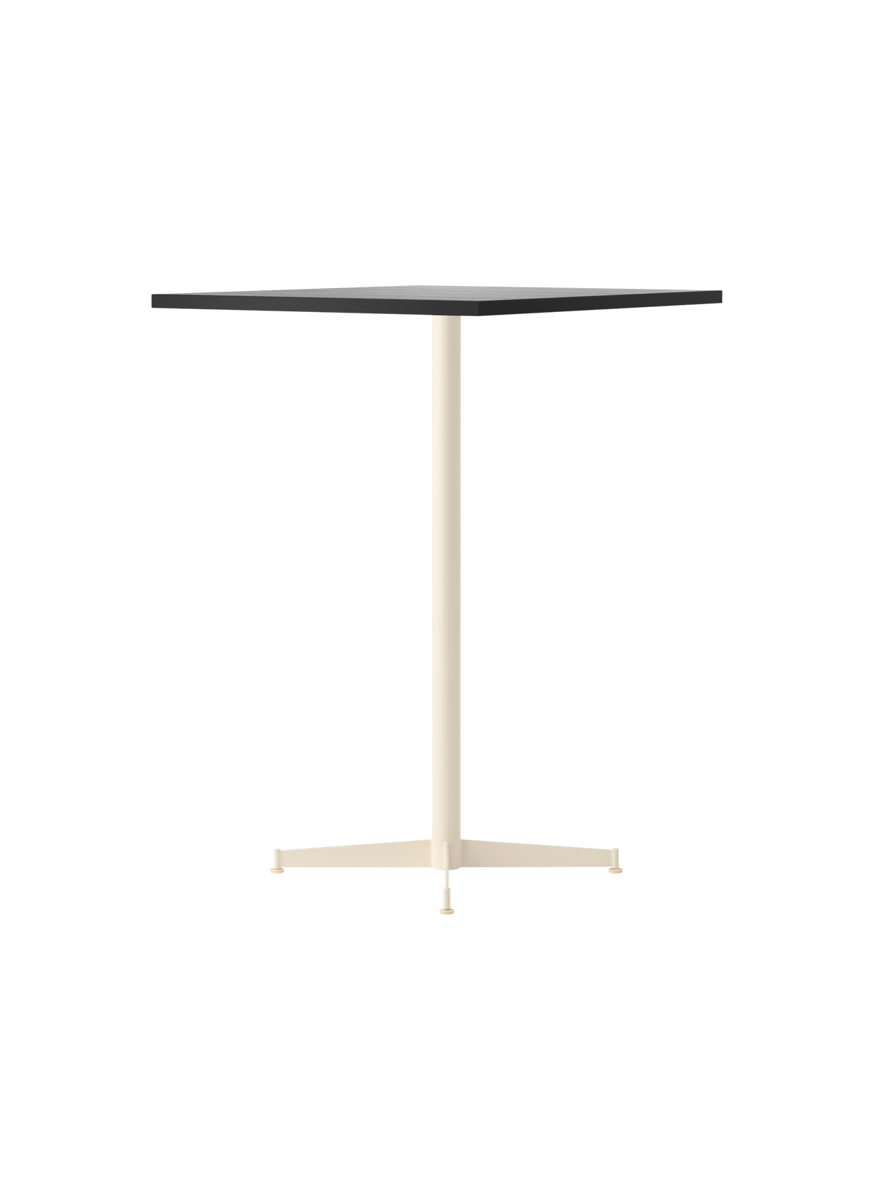 An angled shot of the Nook Bar Table, featuring a rectangular Kunis Breccia stone top and an ivory-coloured steel base.