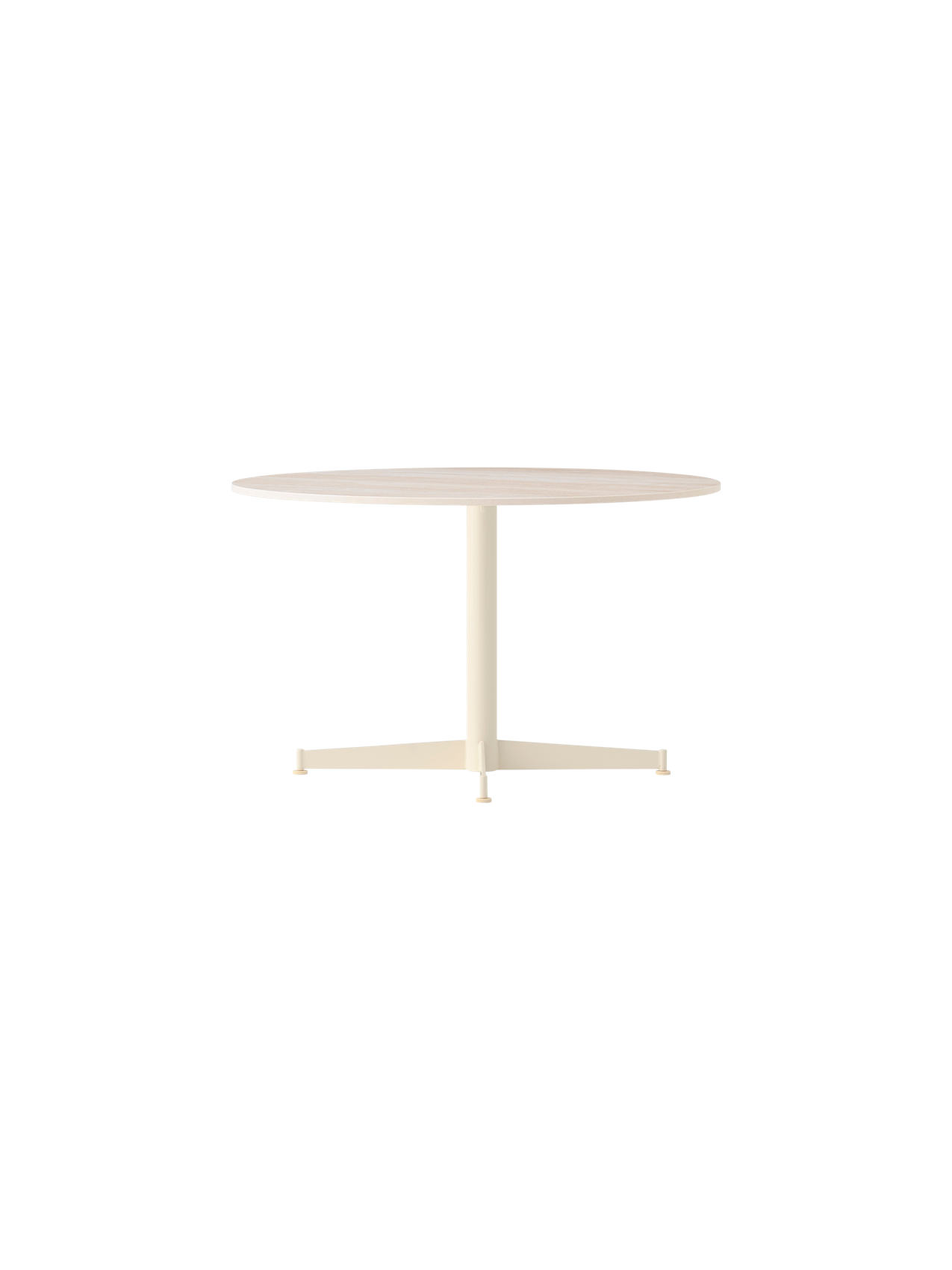 The Nook Lounge Table with an Estremoz Marble top and an ivory powder-coated steel four-star base against a black background.