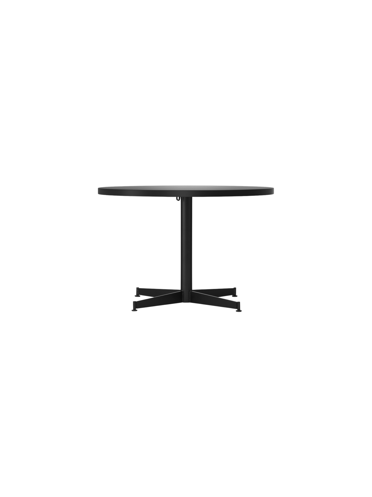 Front view of the Nook Lounge Table, shown with a charcoal linoleum tabletop and a black powder-coated steel four-star base.