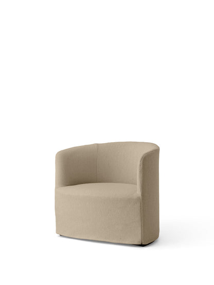 A front-angle view of the Tearoom Lounge Chair with a loose cover in textured Logan Sand fabric, against a white background.