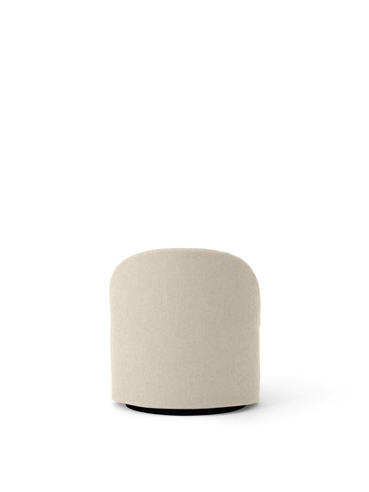Back view of the Tearoom Lounge Chair with Swivel, upholstered in off-white Logan Jasmine fabric with a recessed swivel base.