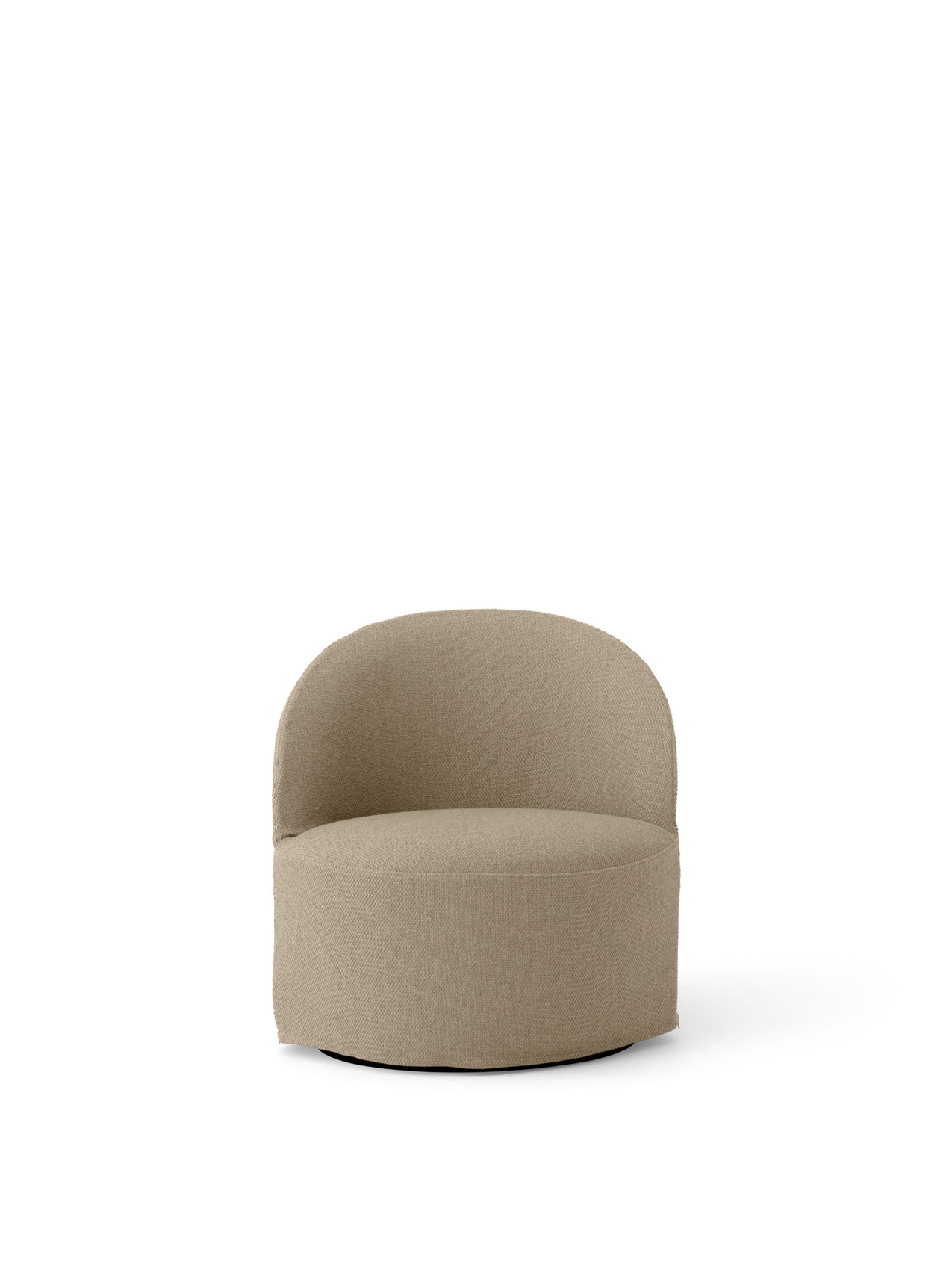 Front view of the Tearoom Lounge Chair with Swivel and Loose Cover, upholstered in textured, sandy-beige Logan Sand fabric.