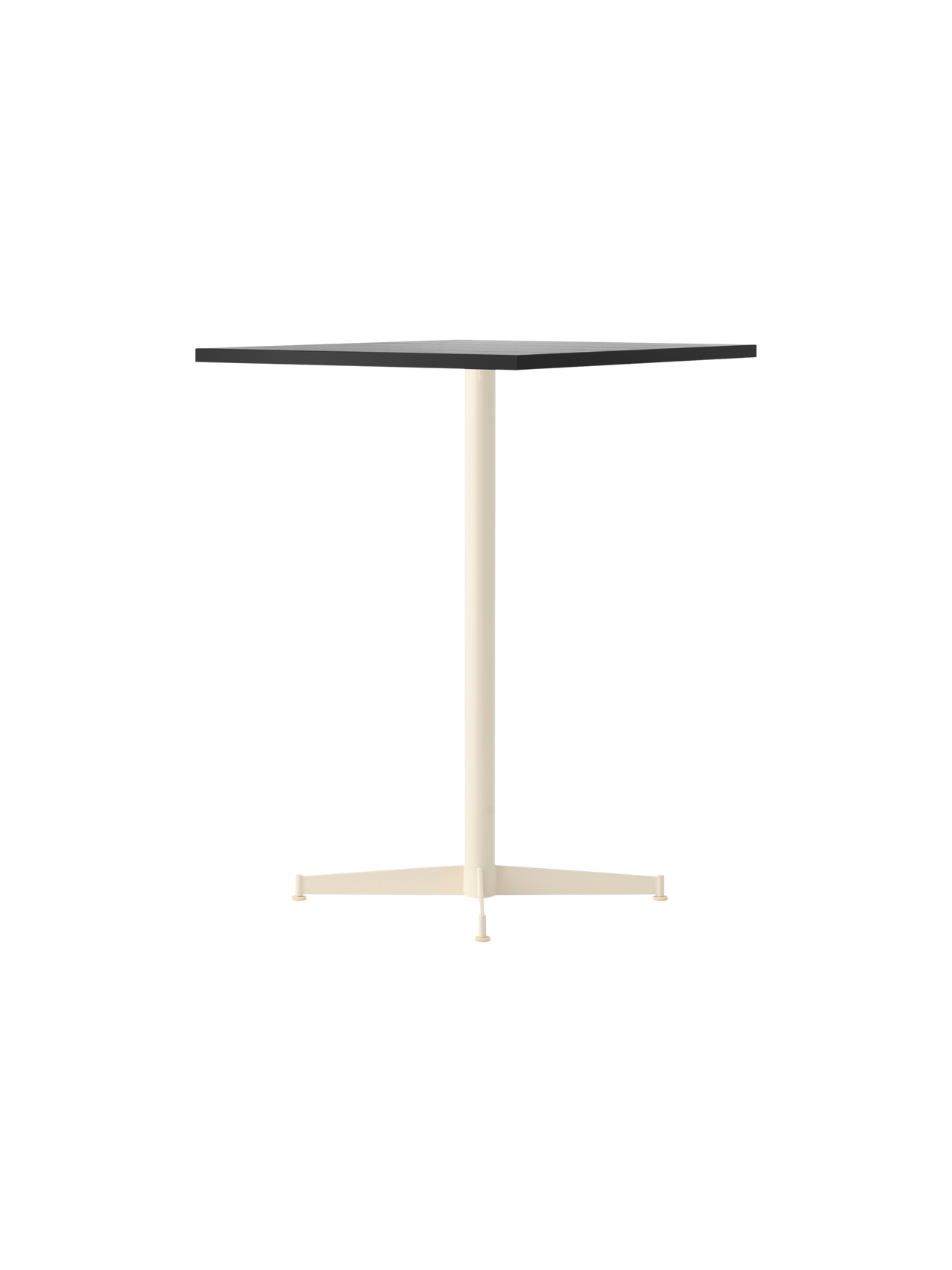 An angle view of the Nook Counter Table showing a rectangular stone-patterned top and slender, ivory-coloured pedestal base.