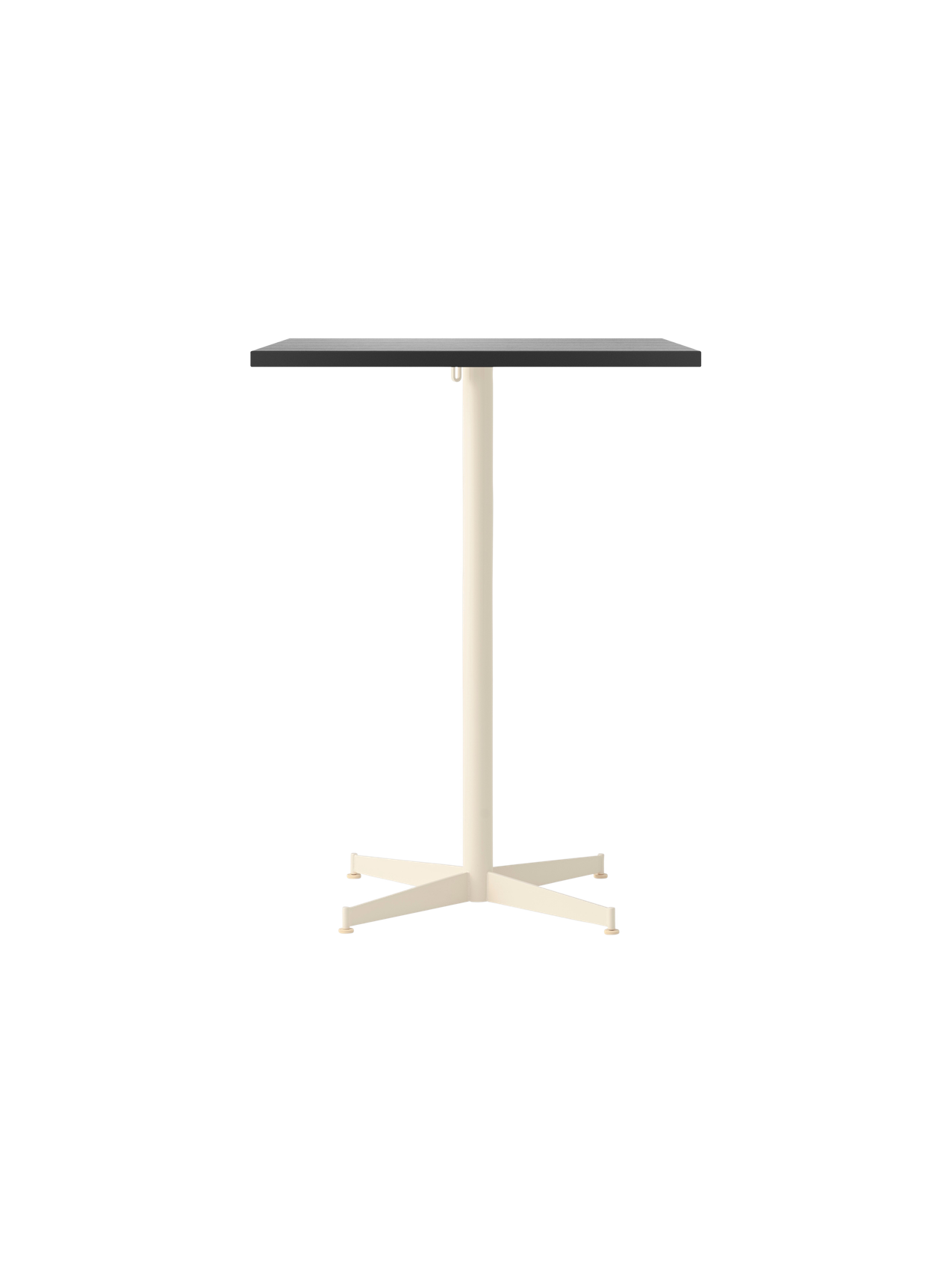 Front view of the Nook Counter Table with a rectangular charcoal linoleum top and an ivory steel pedestal base.