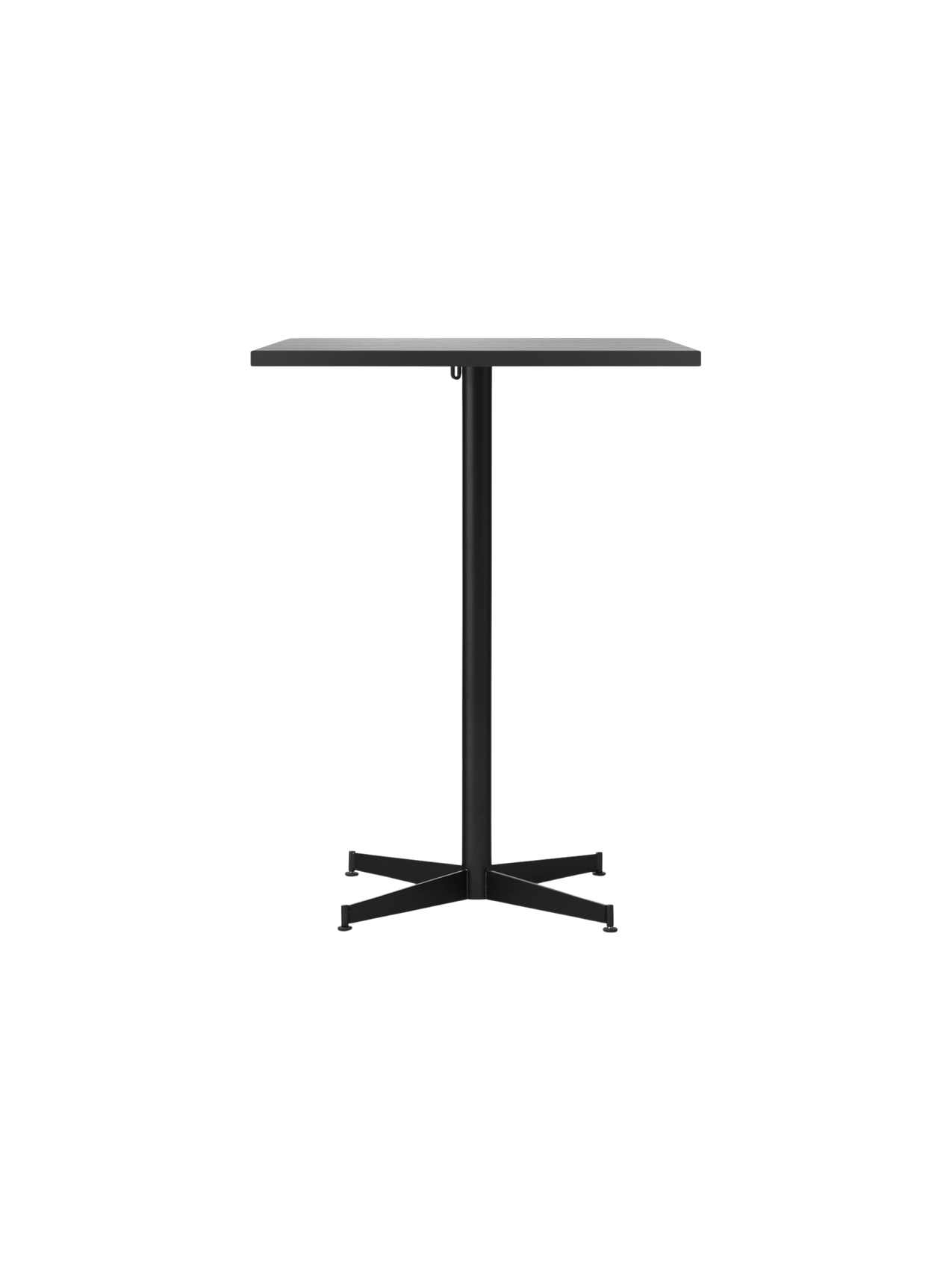 Front view of the Nook Counter Table, featuring a dark rectangular top and a slender black column on a cross-shaped base.