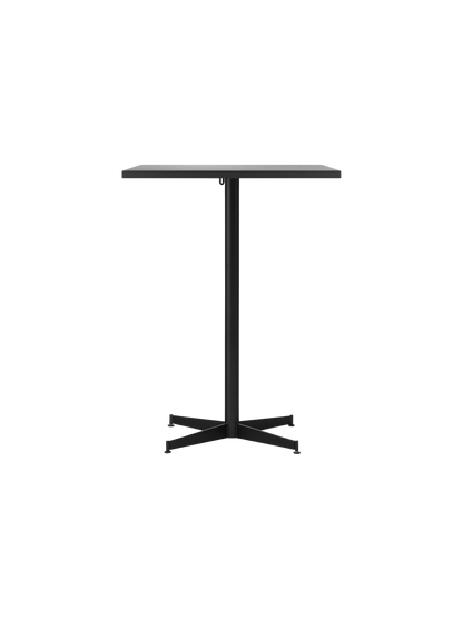 Front view of the Nook Counter Table, featuring a dark rectangular top and a slender black column on a cross-shaped base.